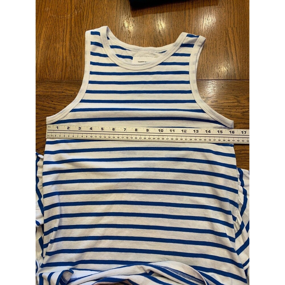 $120 Current Elliott Tank Top Side Slit Ruffle Striped Blue/Wht Size 0 *Note - Picture 7 of 12